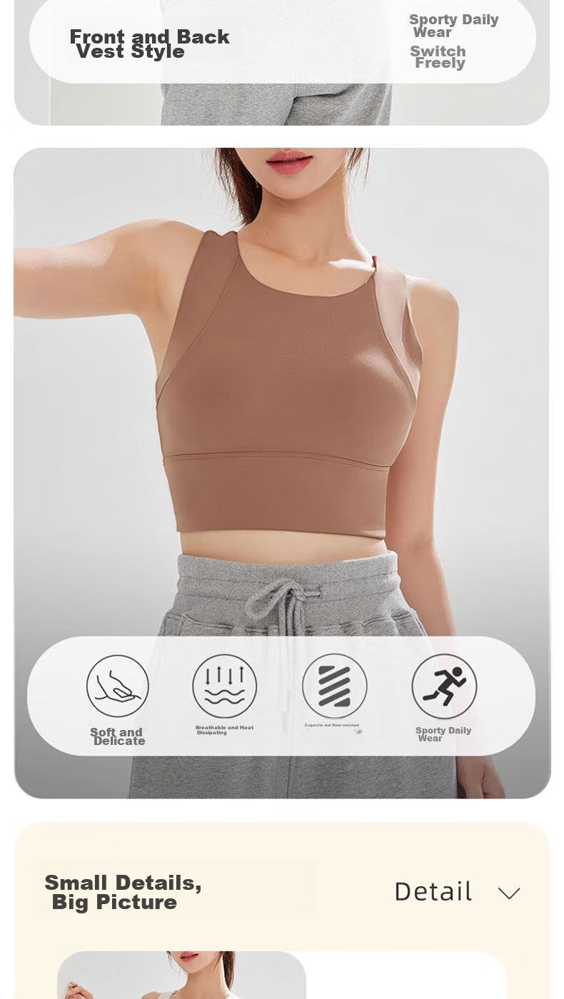 LangSha Yoga Tank Top Sports Bra for Women, Running High-Intensity Shock-Absorbing Fitness Training Pilates, Cocoa Color, Size S 4