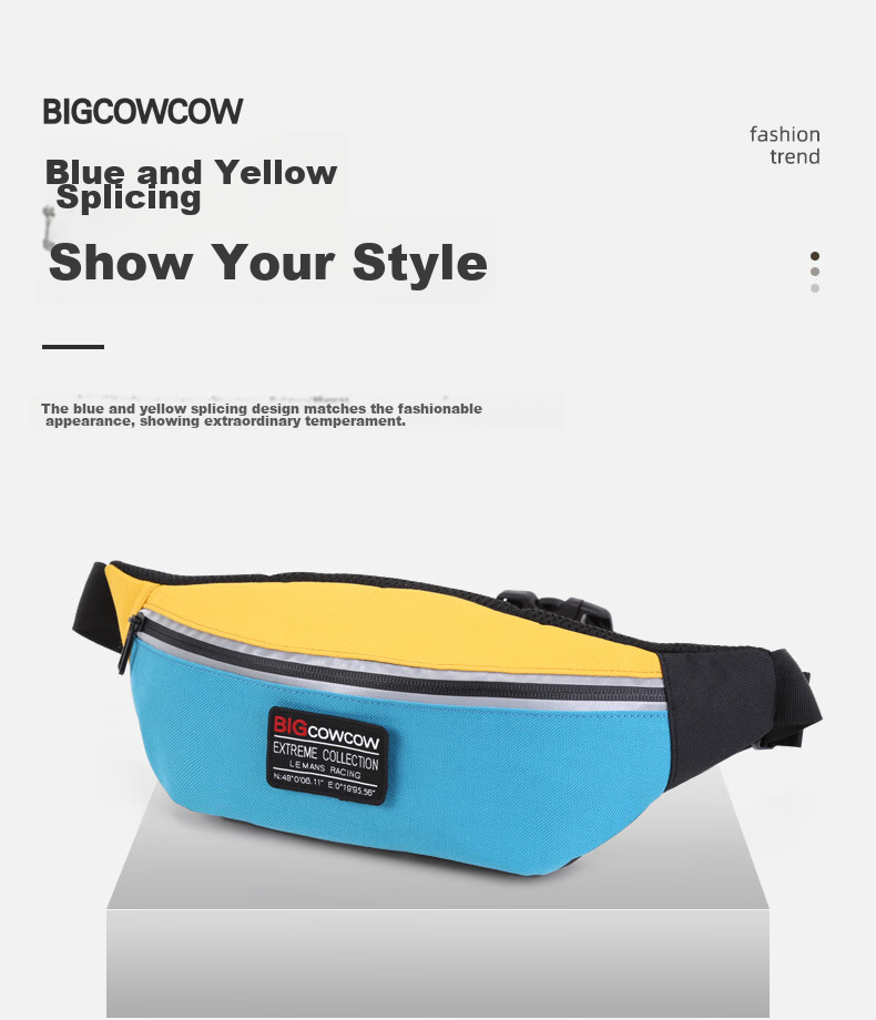 BIGCOWCOW Crossbody Bag for Men And Women, Chest Pack, Casual Shoulder Bag, Waist Pack, Messenger Bag, Men's Bag, Sports Bag for Women, Blue/yellow 1