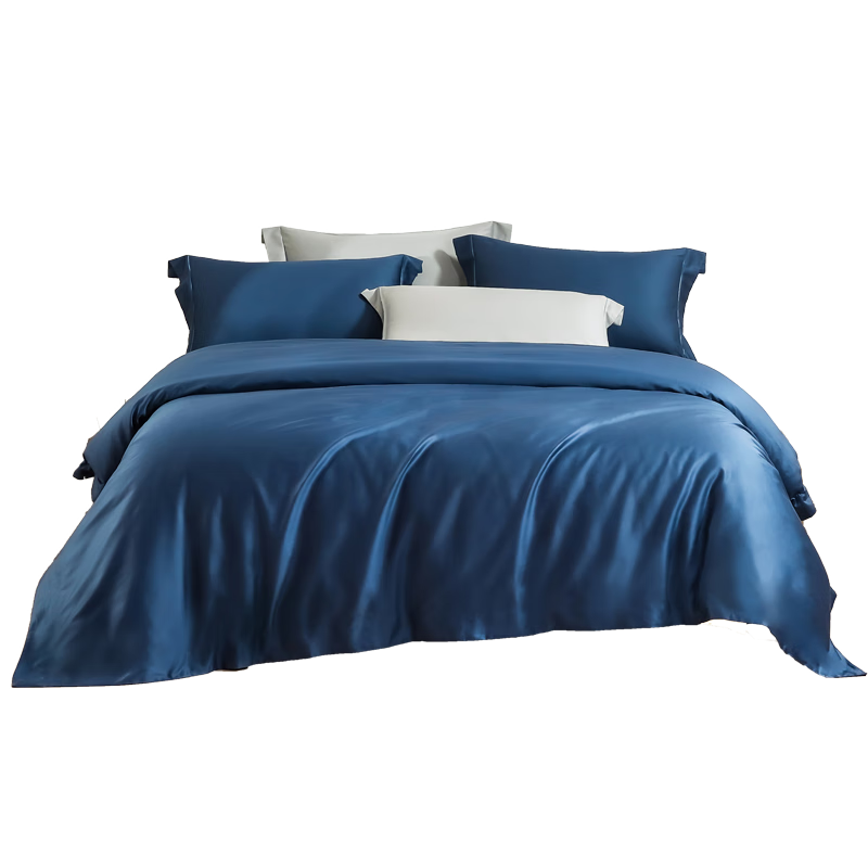 Mengjie Jiafang 60S Long-Staple Cotton Four-Piece Bedding Set, Pure Cotton Breathable Bedsheet And Duvet Cover, Sateen Luxury All-Cotton Bedding, for 1.8m Bed, Duvet Cover 220*240cm, Weiyano-Blue