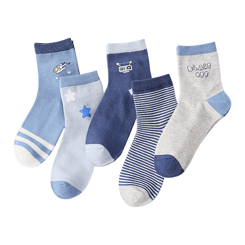 LangSha Children's Socks, Boys' Mid-Calf Cotton Socks for All Seasons, High-Elasticity, Comfortable, Breathable, Space-Themed Student Socks for Older Childre