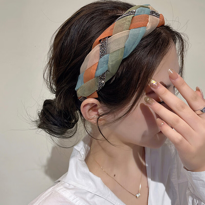 Xiangwan Headband, Vintage Blue And Orange, High Crown Hair Band for Women, Elegant Hairpin, High-End Versatile Headband, Hair Accessory for Going Out