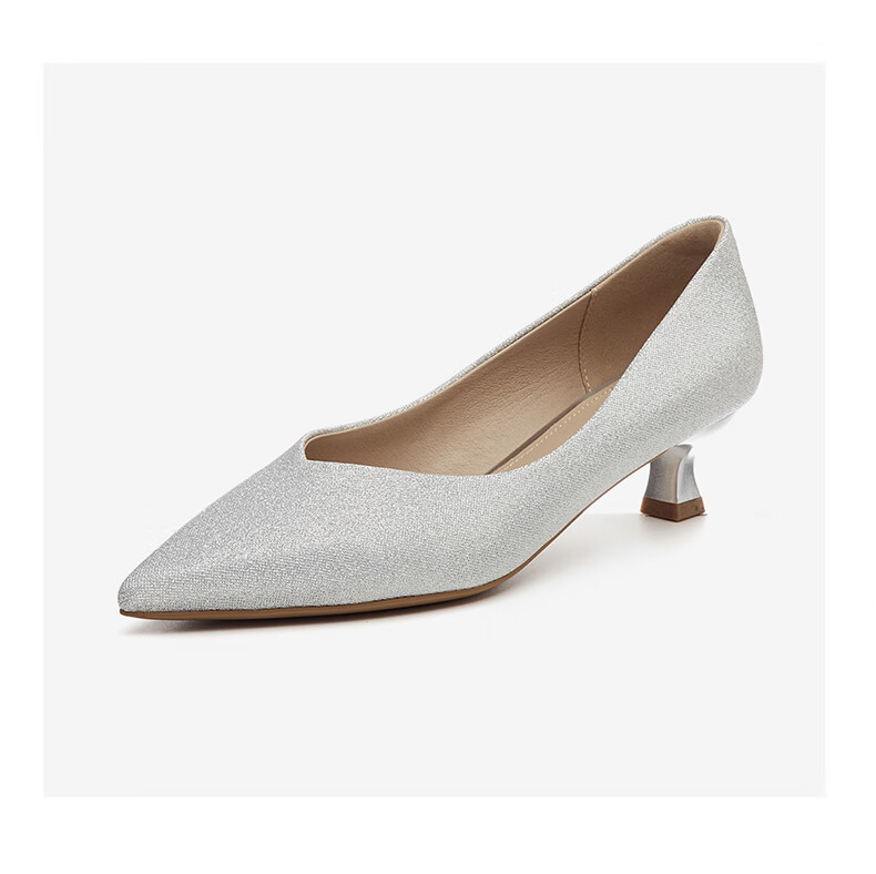 DAPHNE Champagne Silver Wedding Shoes for Women, Pointed Toe Stiletto Elegant Low-Cut Women's Pumps 4623101027 Champagne Color Size 38 16