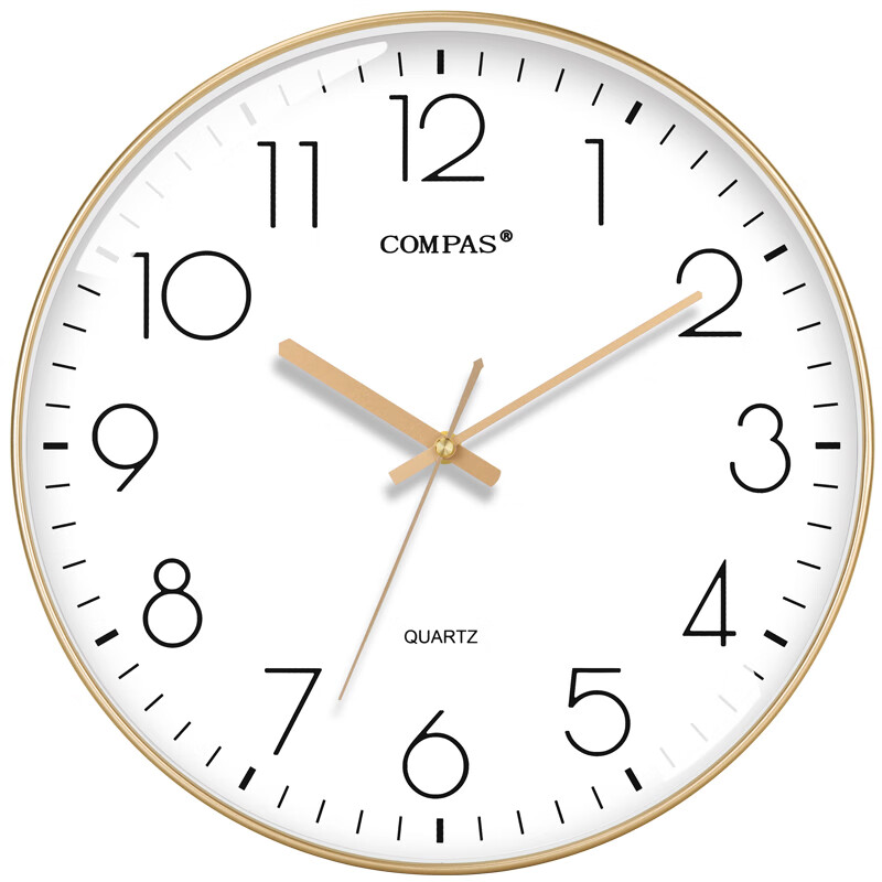 Compas Wall Clock for Living Room, Simple Quartz Clock, Bedroom Wall Clock, C3219B Light Luxury Gold, 35cm