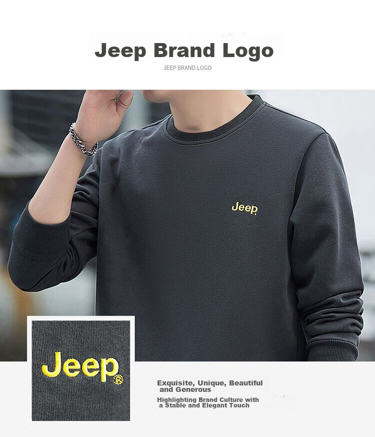JEEP Men's Sweatshirt, Loose-Fitting Long-Sleeve T-Shirt, Round Neck Trendy Clothing for Men, Army Green, XL 4