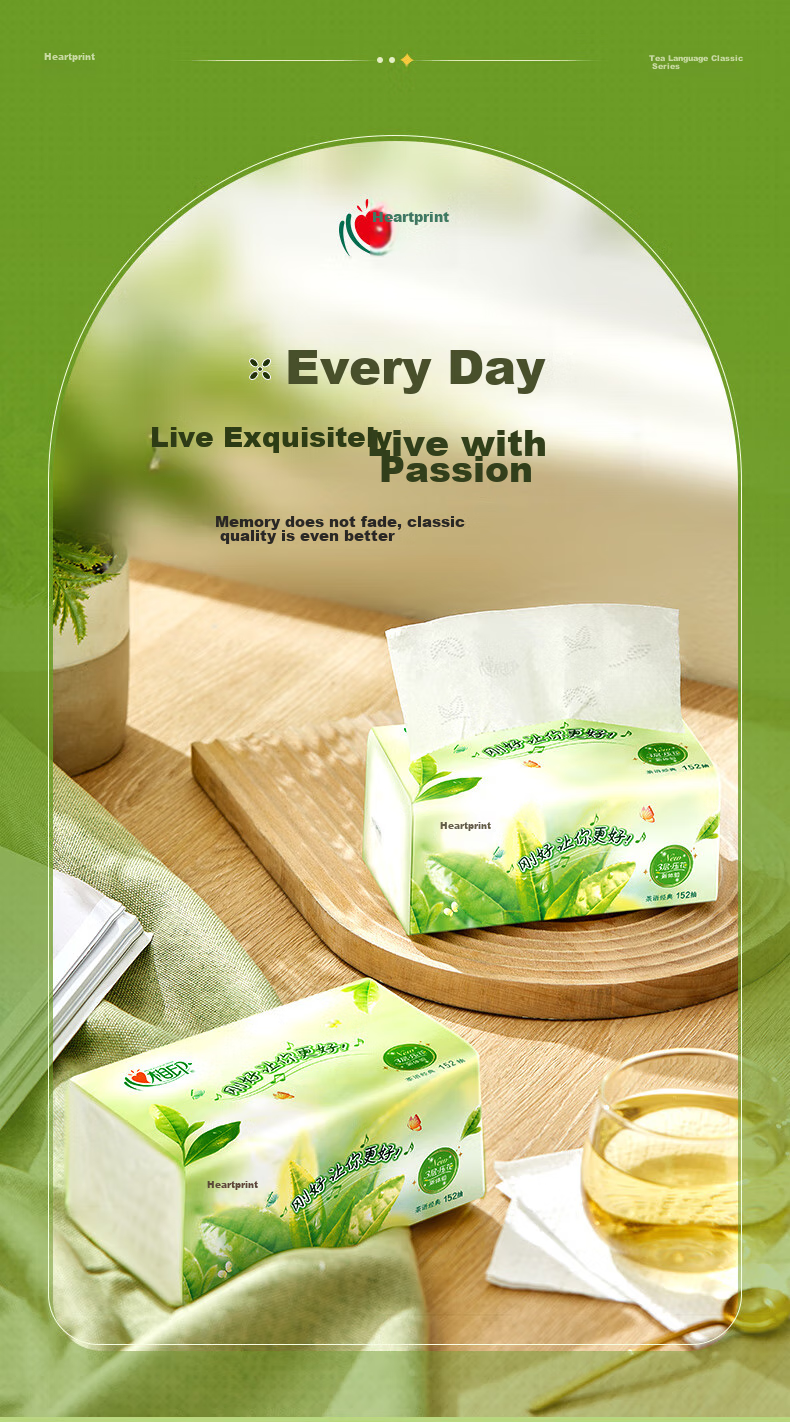 Mind Act Upon Mind Facial Tissues, Tea Language Series, 3-Ply, 152 Sheets*3 Packs Standard Size, 100% Virgin Wood Pulp, Soft Tissue Paper, New And Old Packaging 2