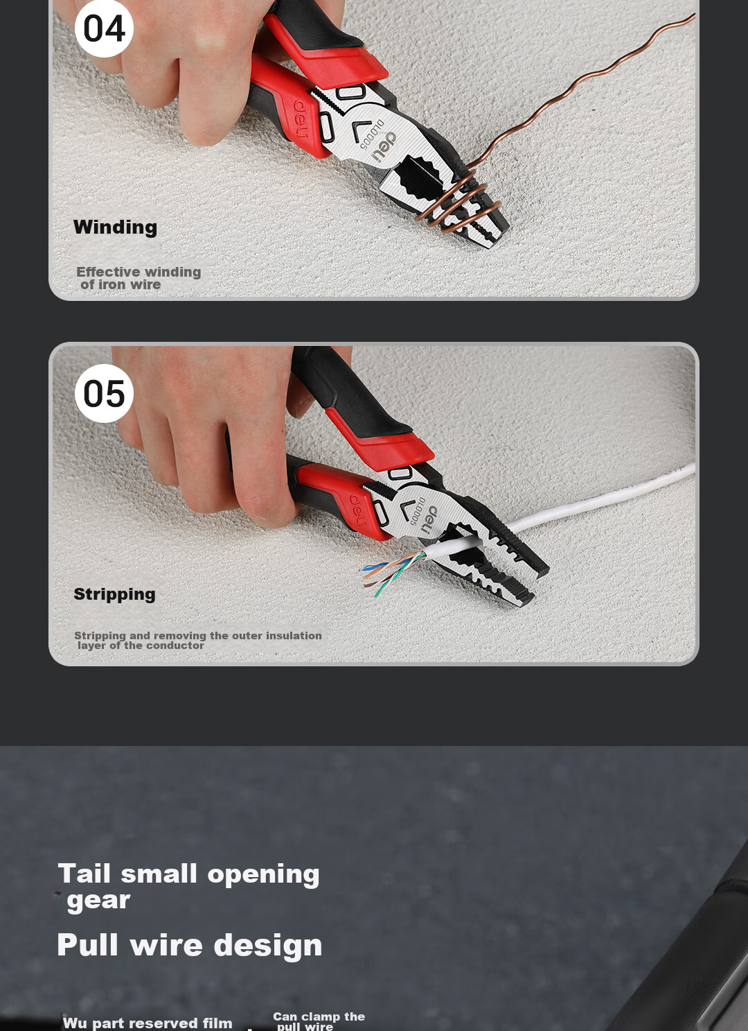 Deli Labor-Saving Wire Pliers, Alloy Steel Tiger Pliers, Multifunctional Flat-Nose Pliers, Wire Cutters 8