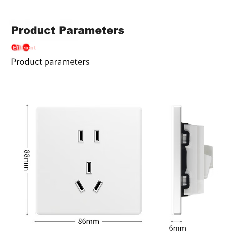 International Electrical White Matte Skin-Feel Tempered Glass Switch Socket Panel, 86-Type Household Wall-Mounted Single Switch with Five Holes, Five-Hole Socket 17