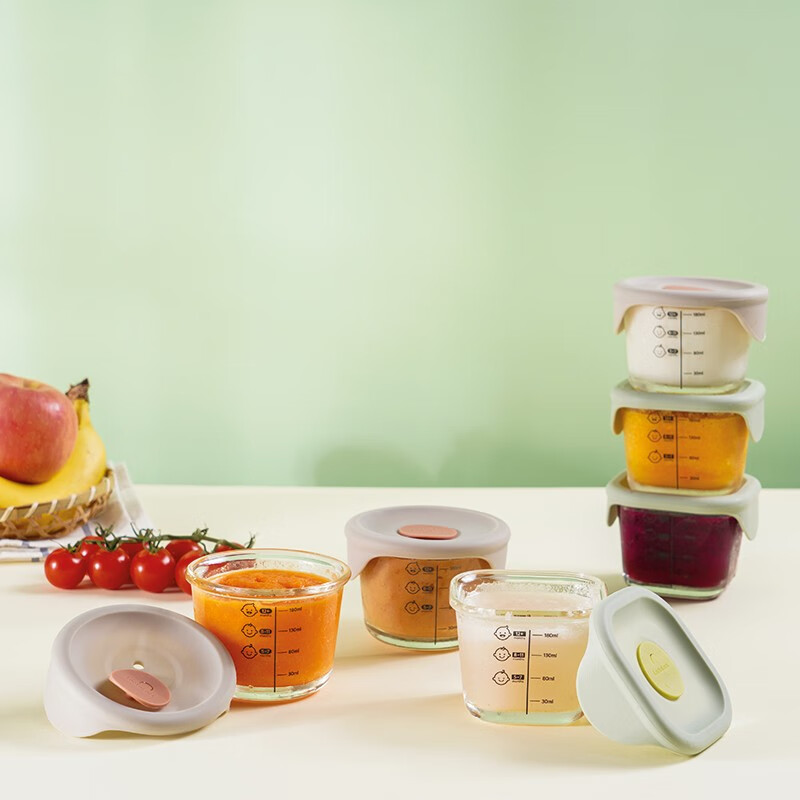 LOCK&LOCK Baby Food Container, Heat-Resistant Glass Feeding Bowl for Infants, Freezable Storage Container, Green Square Shape, 230ML*3