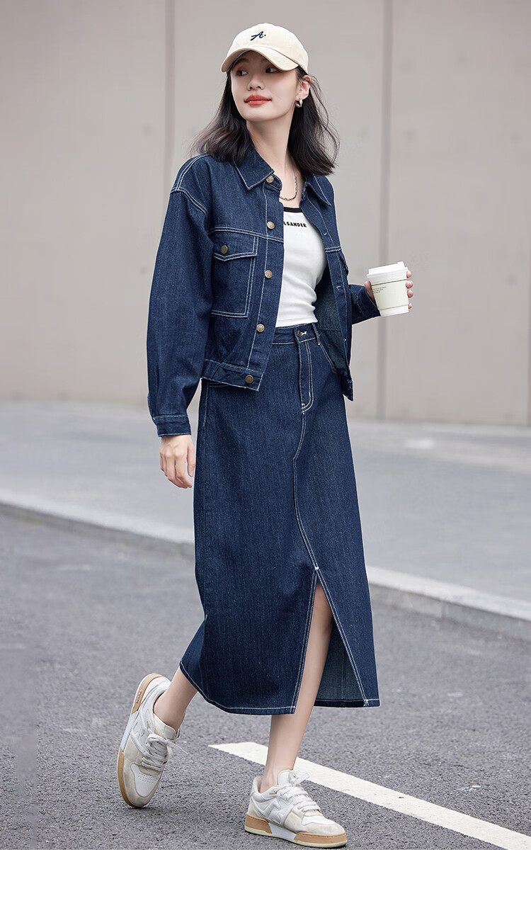 Dme Elastic Waist Denim Jacket with Small Lapel, Simple And Versatile Women's Short Denim Coat, Denim Blue, XL 9