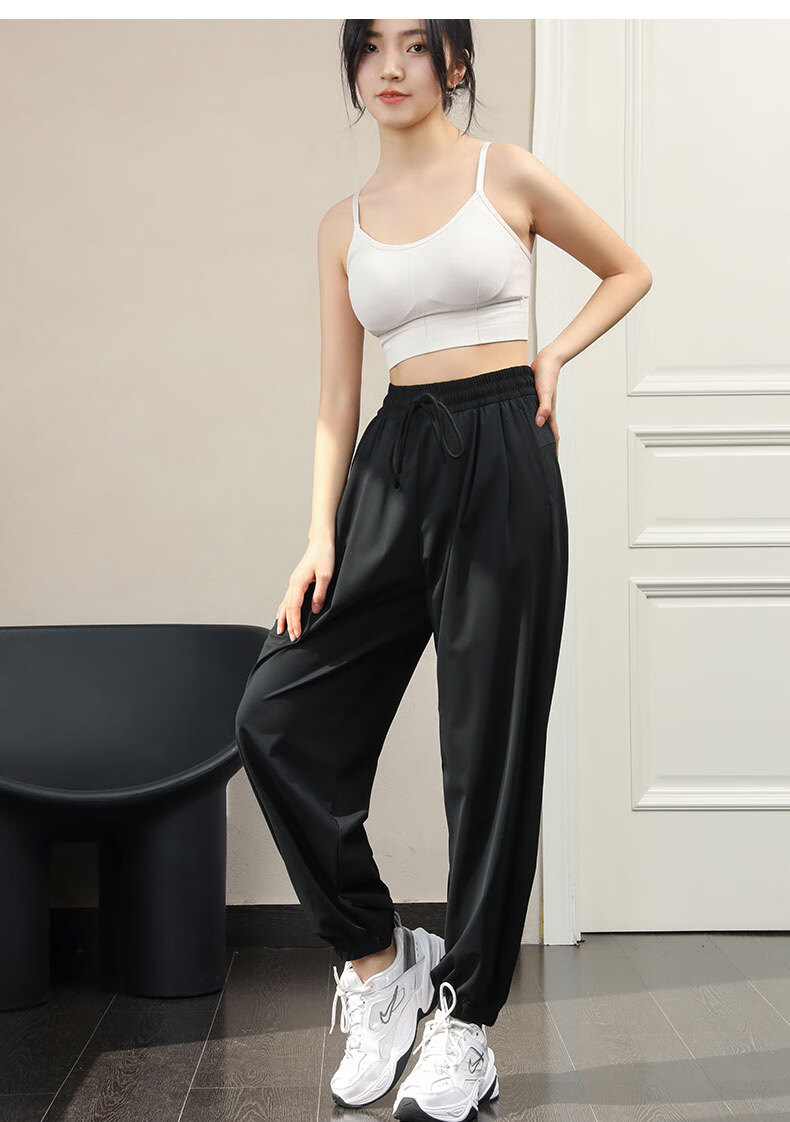 LangSha Sun Protection Ice Silk Pants for Women, Summer Cool-Feeling Ankle-Tied Casual Trousers, Loose-Fitting Slimming Lightweight Breathable Quick-Dry Sports Pants 13