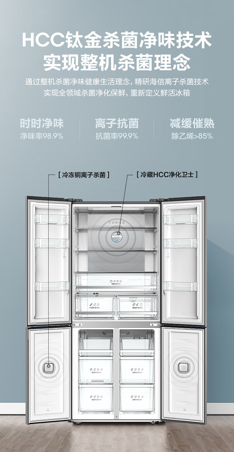 海信 食神系列 十字对开门 一级能效变频风冷无霜冰箱 450升 图5