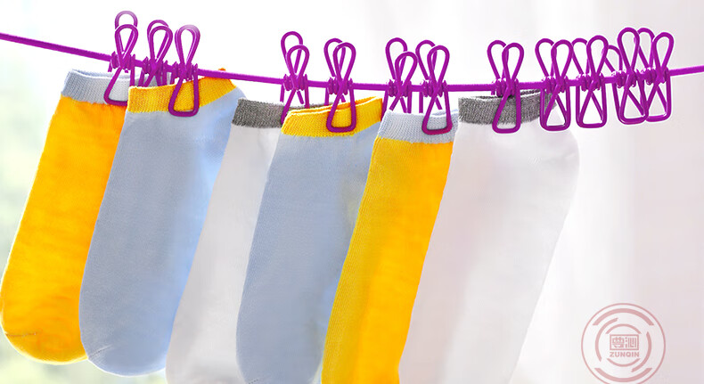 Etravel Travel Clothesline with Clips, Non-Slip Outdoor Heavy-Duty Drying Rope, No Drilling Required, Hotel Hanging Drying Strap, 12 Clips, Colorful 16