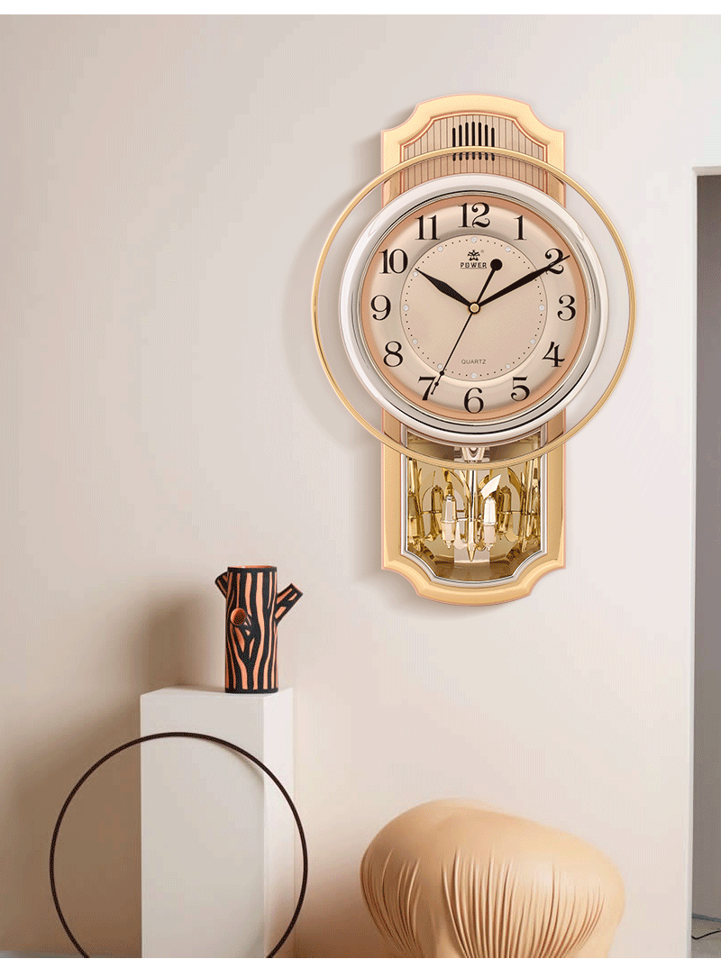 POWER Bawang Living Room Clock Hourly Music Chime Wall Clock Luxury Quartz Clock 43cm 6773ARMKS 9