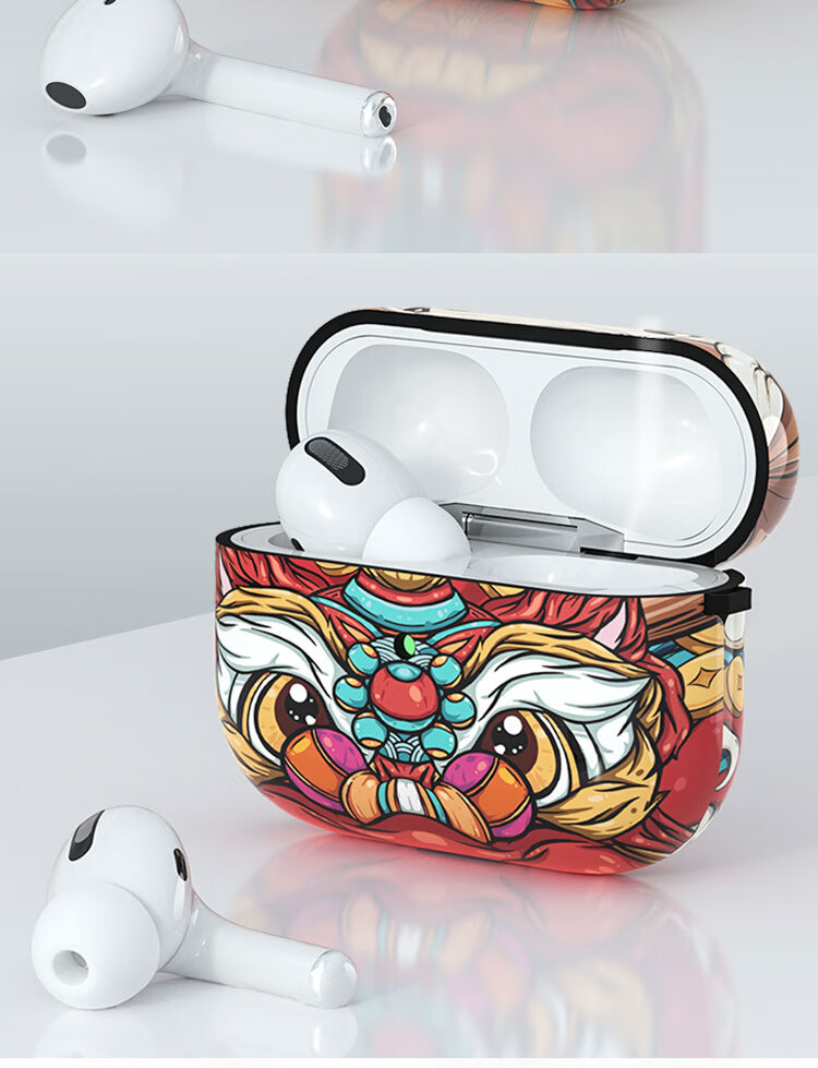 ESCASE AirPods Pro Second Generation Protective Case, National Trend Apple Wireless Bluetooth Earphone Cover, Cartoon Trendy Style, Creative Dust-Proof And Shockproof IML Hard Shell, Personalized Trendy Cute Design, Attract Wealth And Fortune 6