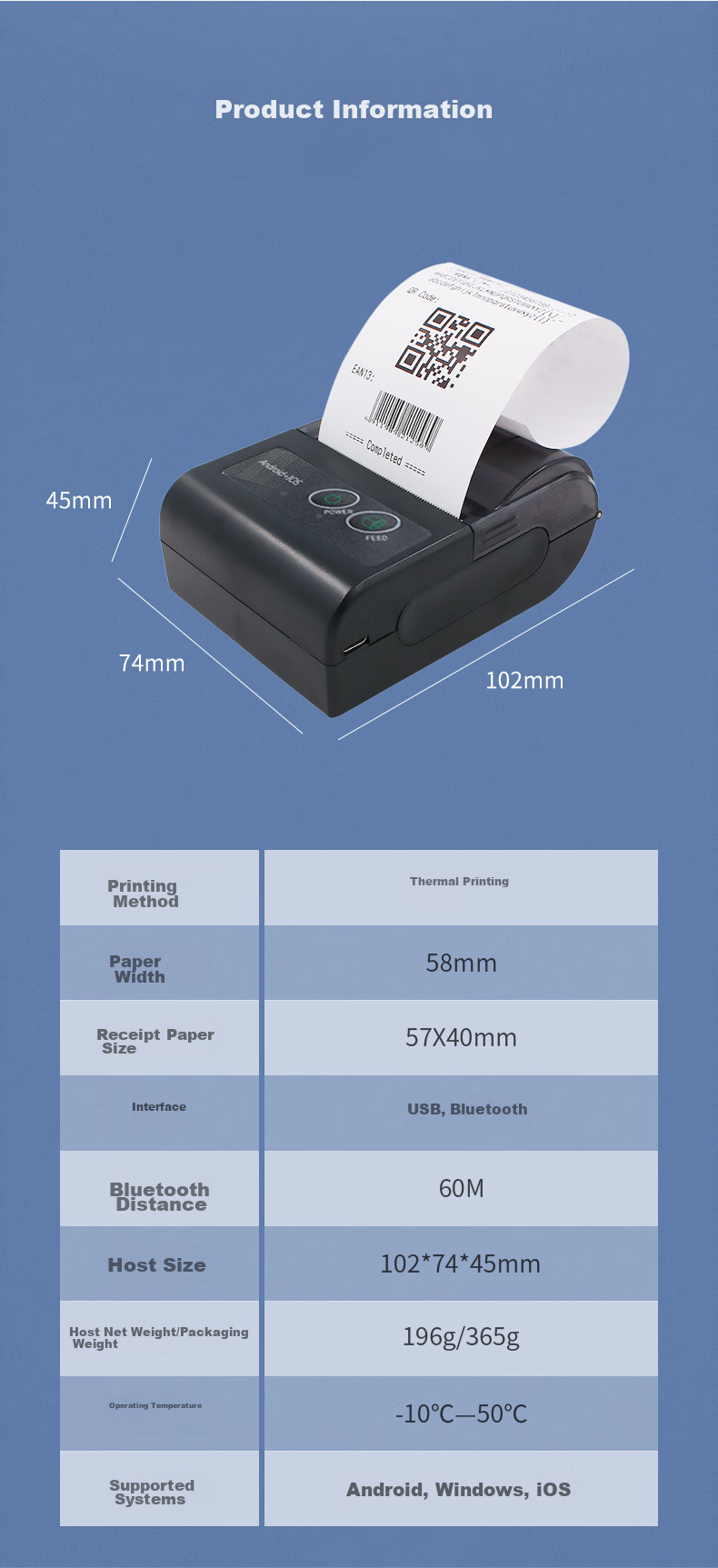 Youku Portable Receipt Printer, Meituan Takeout Delivery Ticket Scale Bill Thermal Printer, 58mm Receipt Machine 10