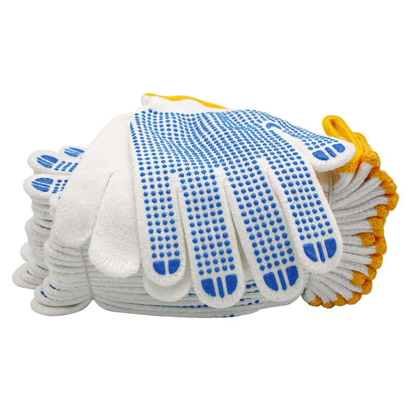 Maozheng Cotton Work Gloves, 10 Pairs/pack, Cotton Thread with Dotted Grip, Non-Slip, Wear-Resistant, Thickened, Industrial Work Protective Gloves, Blue Dots [Genuine Product]