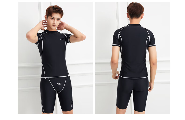 Li-Ning Men's Swimwear Top, Surfing Suit, Comfortable Quick-Dry Diving Professional Training Swimming Gear 433 Black And White XXL 11