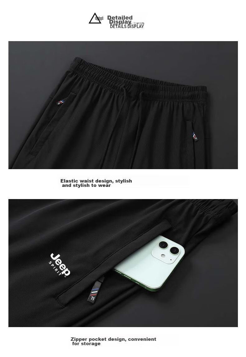 JEEP SPIRIT Men's Casual Pants, Summer Sports Trousers, Ice Silk Quick-Dry Versatile Loose Outdoor Pants, Black Straight Leg, 2XL 16