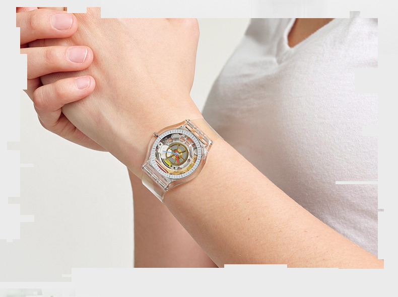 Swatch Swiss Watch, Skeleton Transparent Trendy Quartz Watch, Holiday Gift, Clear New Series New Gent 9