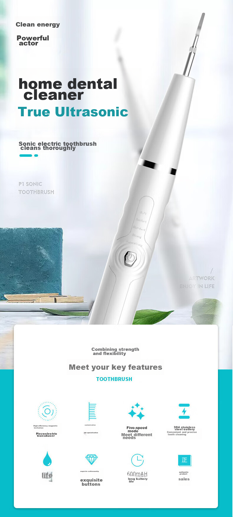 Meebordi [Visual Model] Ultrasonic Dental Scaler, Tooth Cleaning Device, Tartar Remover, Yellow Stain And Tobacco Stain Remover, Plaque Remover, Water Flosser, Graduation Gift for Teachers 1