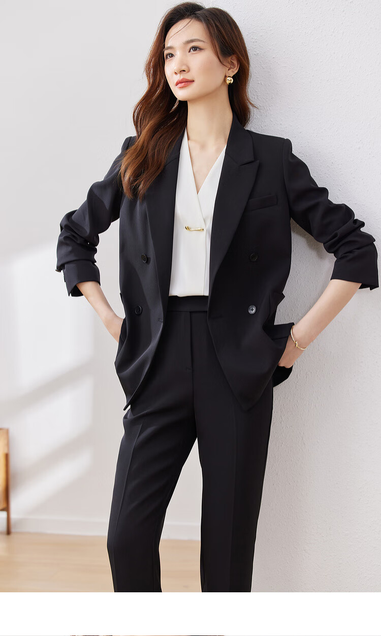 Sentubila Formal Professional Suit Set for Women, Spring And Autumn Elegant Blazer Jacket with Cropped Pants Two-Piece Set, Black, Size S 22