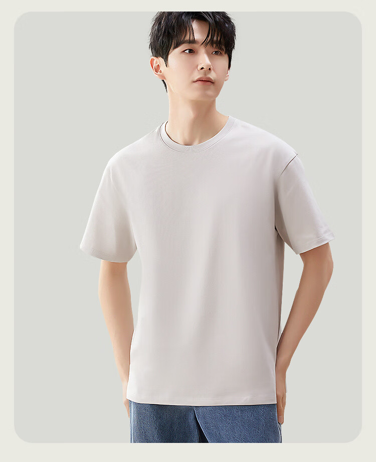 MiiOW [230g Heavy Pure Cotton Antibacterial] Men's Short-Sleeve T-Shirt, Spring And Autumn Inner Layer Undershirt, All-Cotton Round Neck, Blue, 2XL 16