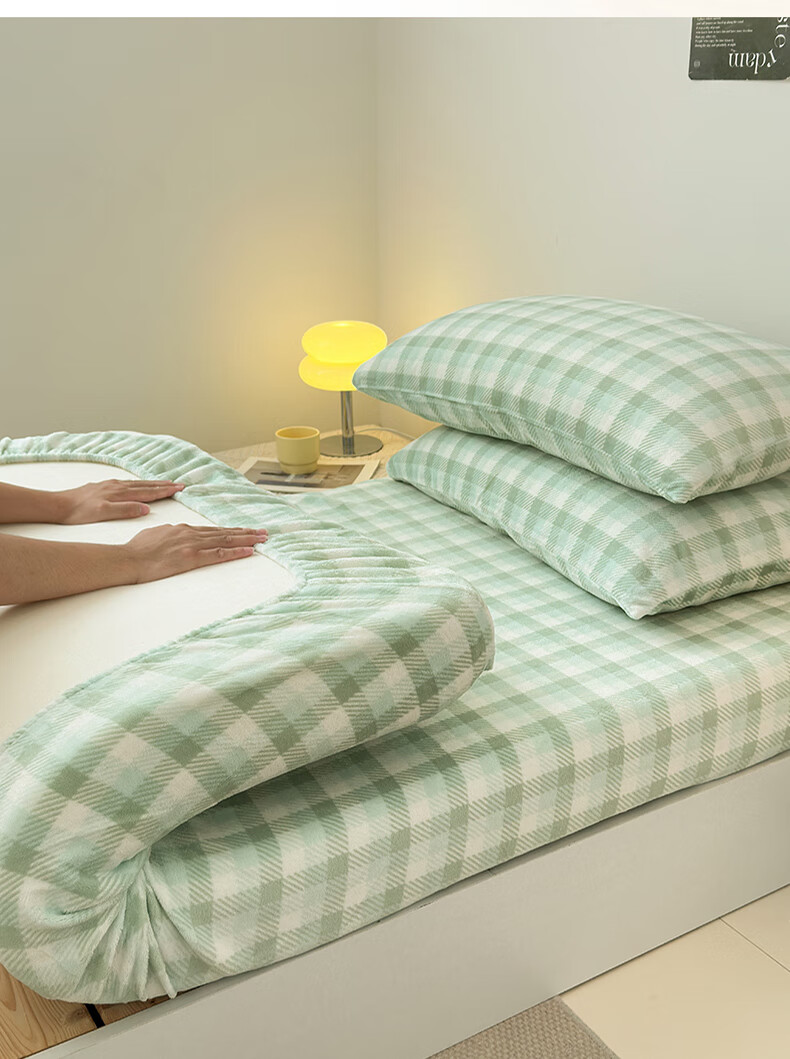 Grace Class A Milk Velvet Mattress Cover, Single Piece, Winter Thickened, Non-Slip, Warm, Dirt-Proof, Protective Cover, Pine Green, 1.8 Meters 6