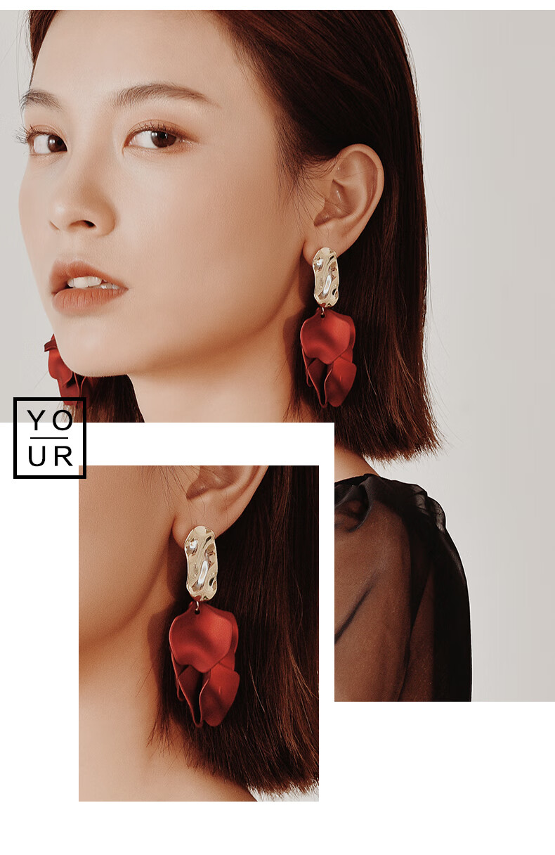 Dairuo Red Earrings without Piercings, Large Earrings for Women, Elegant And Unique, Exaggerated Earrings, High-End Autumn And Winter New Year Festive Accessories 9