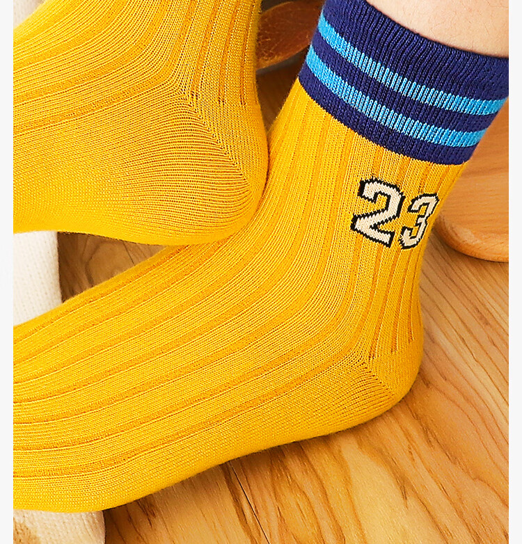 LangSha Children's Socks, Boys' Mid-Calf Socks, Cotton Breathable Baby Socks, Short Socks for Older Kids, 6 Pairs, Sports Digital Style 5