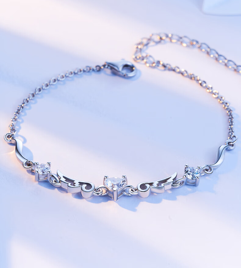 【春节正常发货】天使之翼银手链镶施华洛世奇锆情人节生日礼物女生