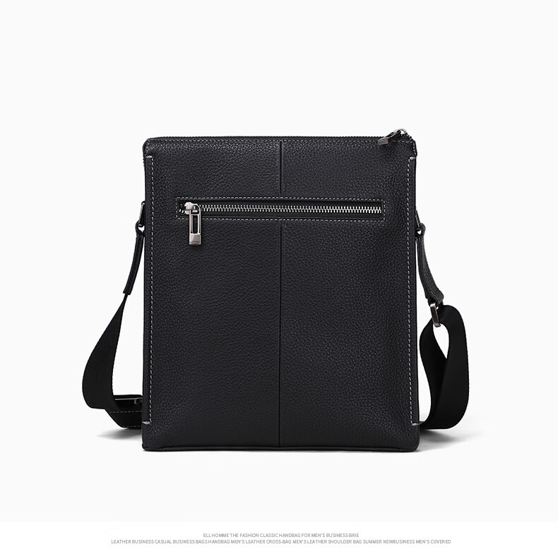ELLE HOMME Men's Business Shoulder Bag, Fashionable Top-Grain Leather Crossbody Bag with Large Capacity, Lychee Pattern Men's Bag EA088204740 Black Birthday Gift for Boyfriend 8