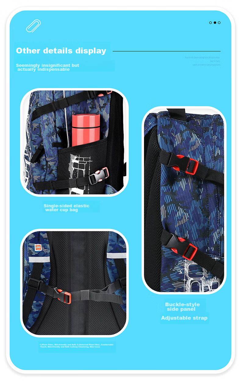 LEGO Children's Backpack Shoulder Bag for Grades 1-3 Lightweight Luminous Double Compartment Backpack for Boys And Girls Blue 20041 Gift 8