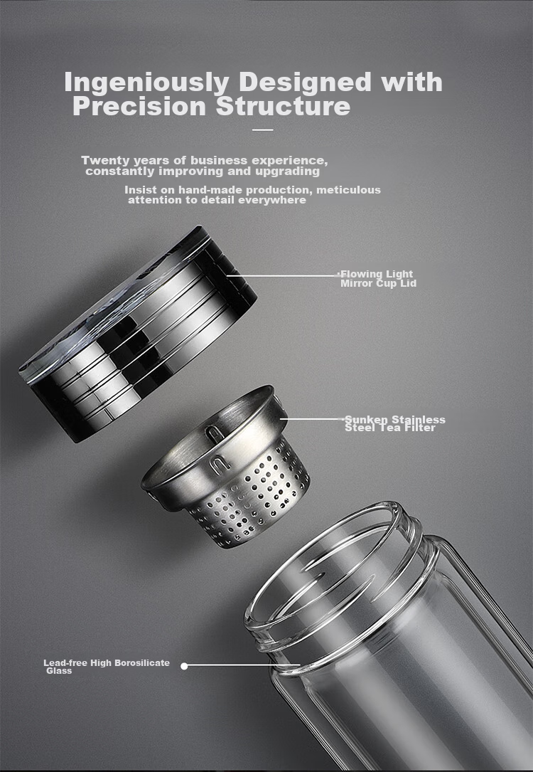 GEYA High-End Double-Layer Glass Cup for Men, Premium Business Glass Tea Cup, Water Cup, Tea Infuser Mug, Gift Customizatio 15