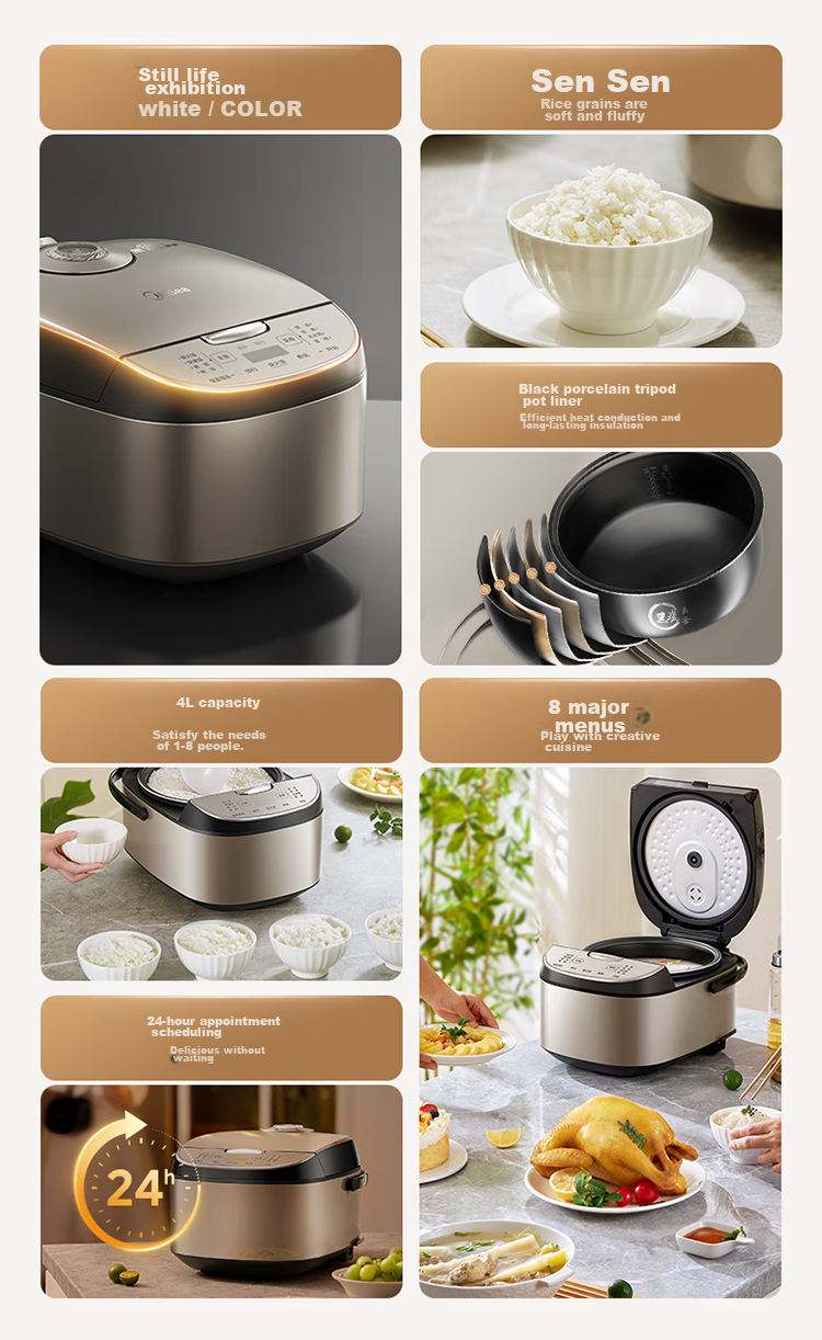 Midea Rice Cooker, 4L Black Porcelain Inner Pot with Detachable Cover, 24-Hour Smart Reservation, Sweet Firewood Rice, MB-AFB4027R [ZMD Peace of Mind Series] 2