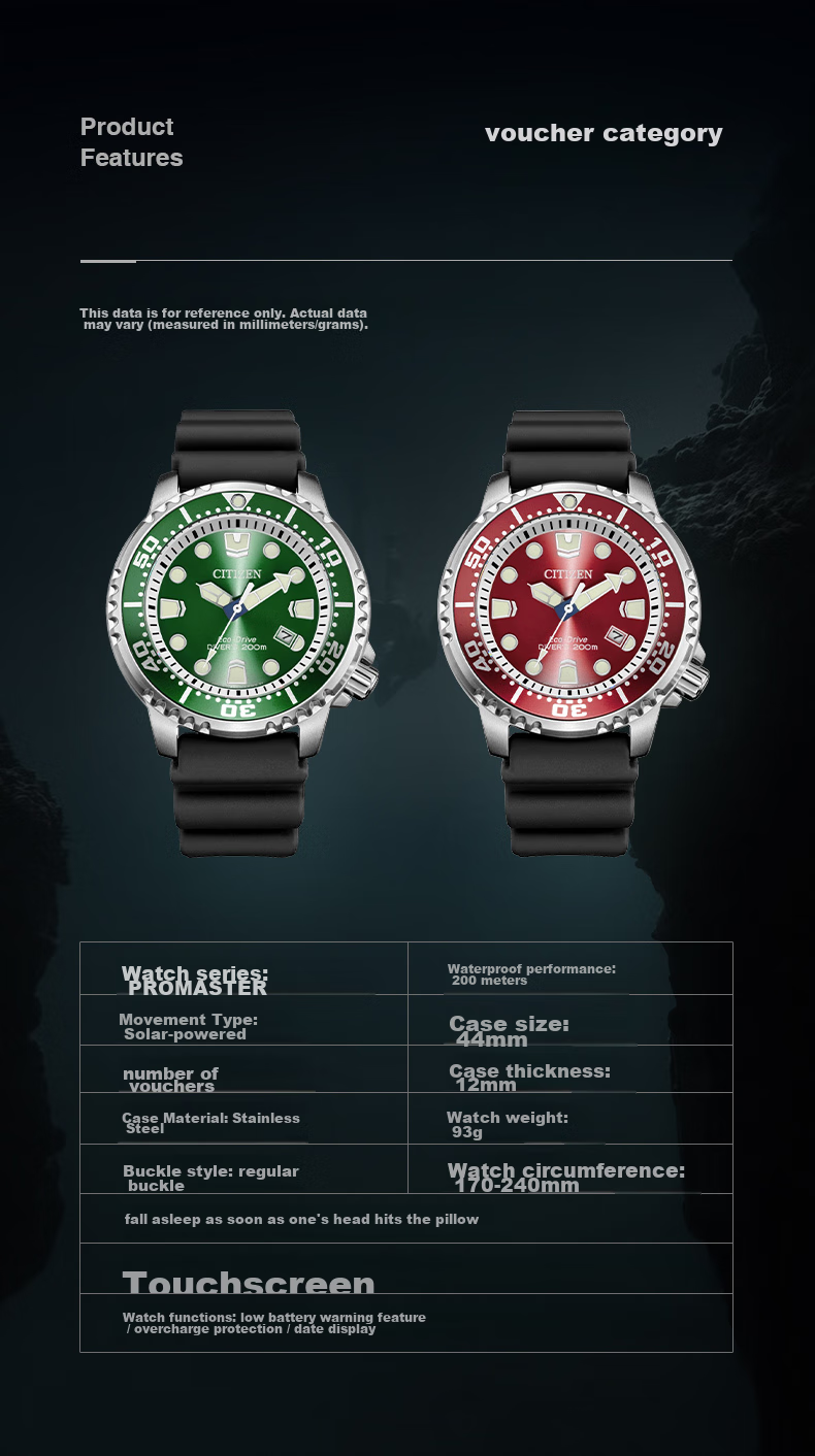 CITIZEN Watch for Men, Japanese And Korean Style, Green Water Ghost Light Power Display, PU Strap, Sports Style, Gift for Boyfriend, BN0158-18X 5