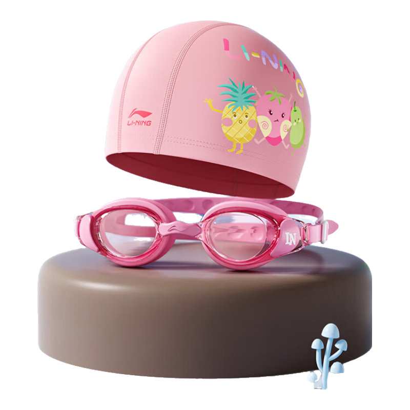 Li-Ning Children's Swimming Goggles for Boys And Girls, High-Definition Anti-Fog Comfortable Waterproof Swim Glasses And Cap Set 24602 Pink