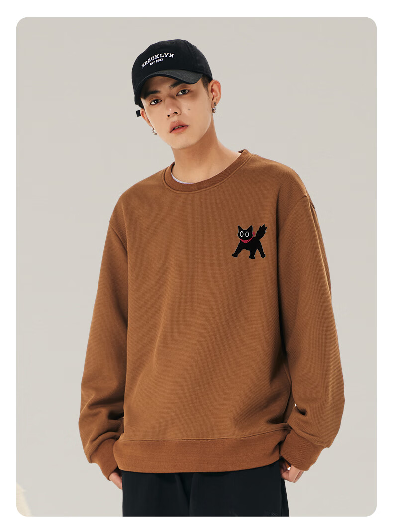 Baleno Waffle Knit Sweatshirt for Men, Spring Student Trendy Cartoon Long-Sleeve Jacket, Round Neck Couple's Oversized Pullover Top 14