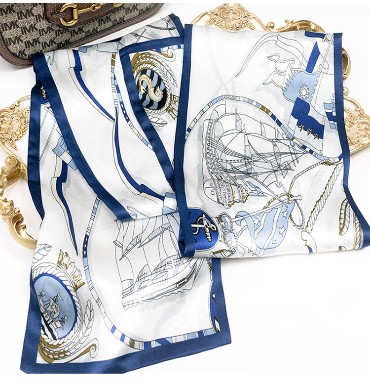 GLO-STORY Silk Scarf for Women, Mulberry Silk Versatile Double-Layer Fine Silk Narrow Small Scarf Long Flowing Ribbon Qixi Gift Box Set 33