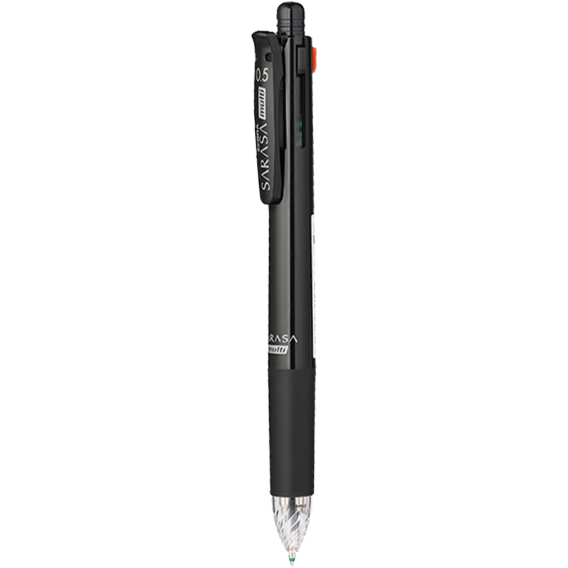 ZEBRA Five-In Multi-Color Pen (0.5mm Four-Color Gel Pen + Mechanical Pencil), Black Blue Red Green Student Business Office Signing Pen J4SA11, Black Barrel