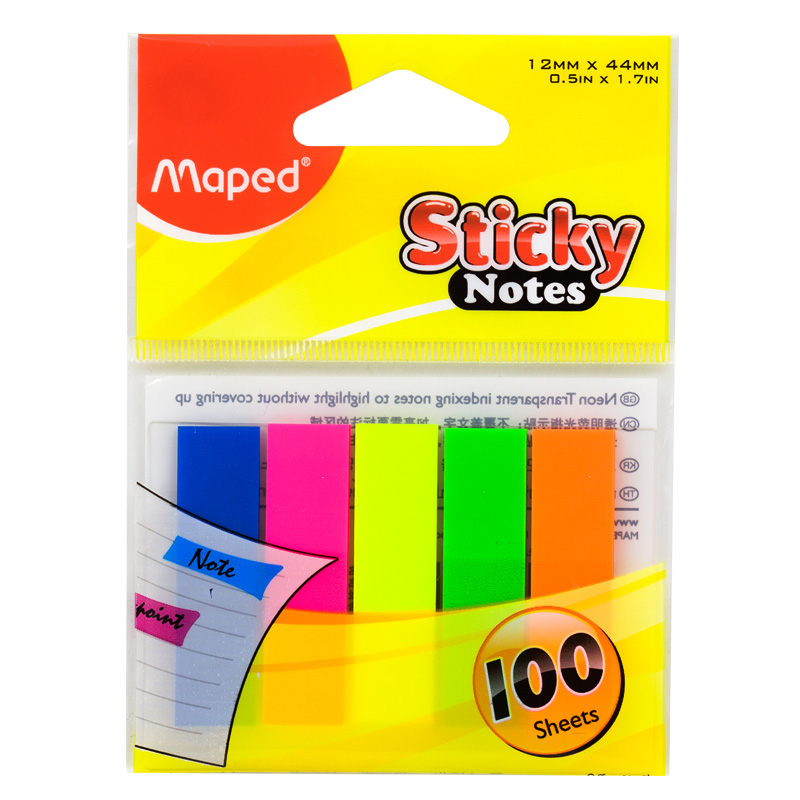 Maped Transparent Fluorescent Index Tabs, Study Organizer Stickers, Non-Obtrusive Transparent Color-Coded Sticky Notes, Office Helper, 760010AA [100 Pieces/bag]