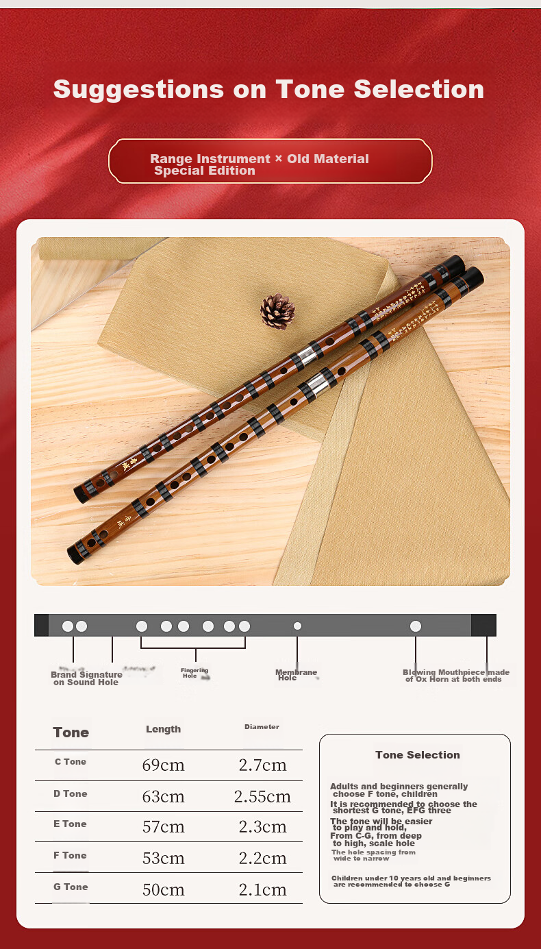 RANGE Bitter Bamboo Flute, F Key Professional Beginner Performance Flute, Musical Instrument for Adults And Childre 8