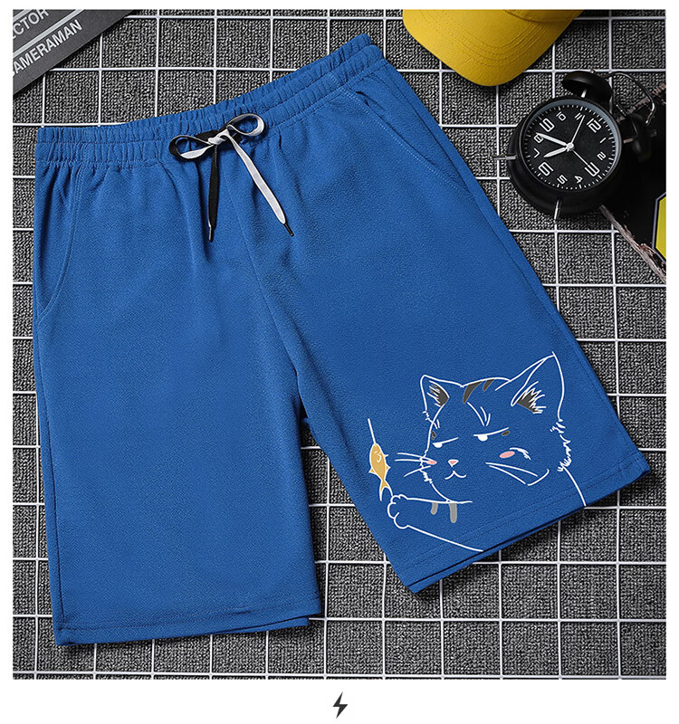 ROMON Men's Shorts, Summer Korean Style Trendy Printed Pants, Men's Sports Beach Shorts, Black M 13