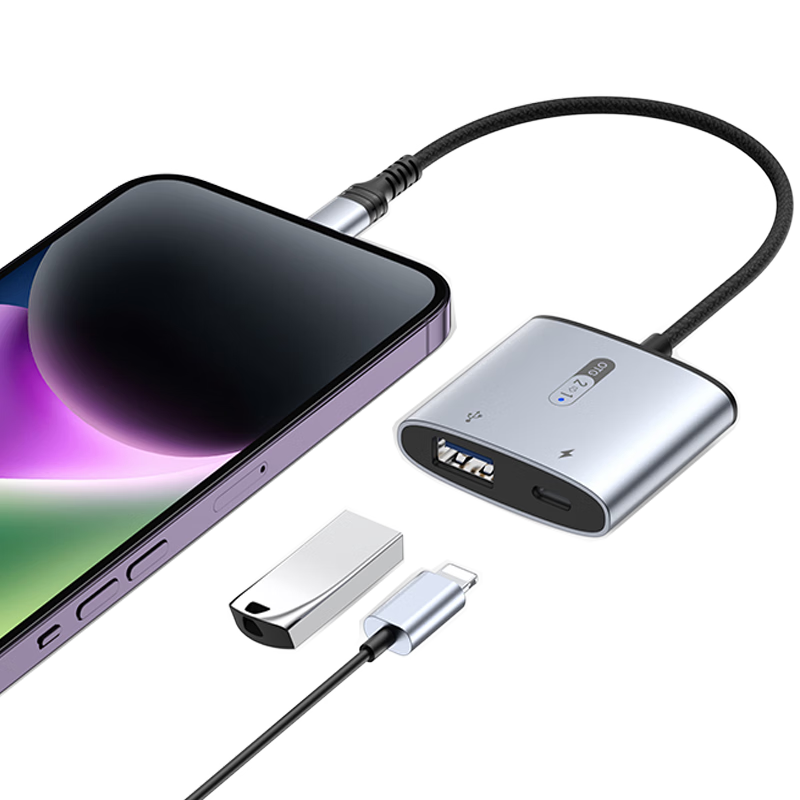JOWOYE Apple OTG Adapter for Live Streaming And Recording, IPad Fast Charging Aluminum Alloy USB Microphone Converter for External Keyboard, Mouse And USB Drive
