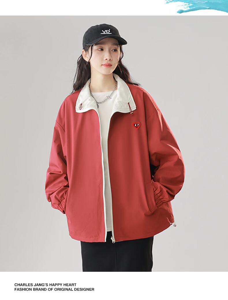 Chaersitaoxin Double-Sided Jacket for Men, Spring And Autumn, Couple's Windproof Coat, Red, Size M 8
