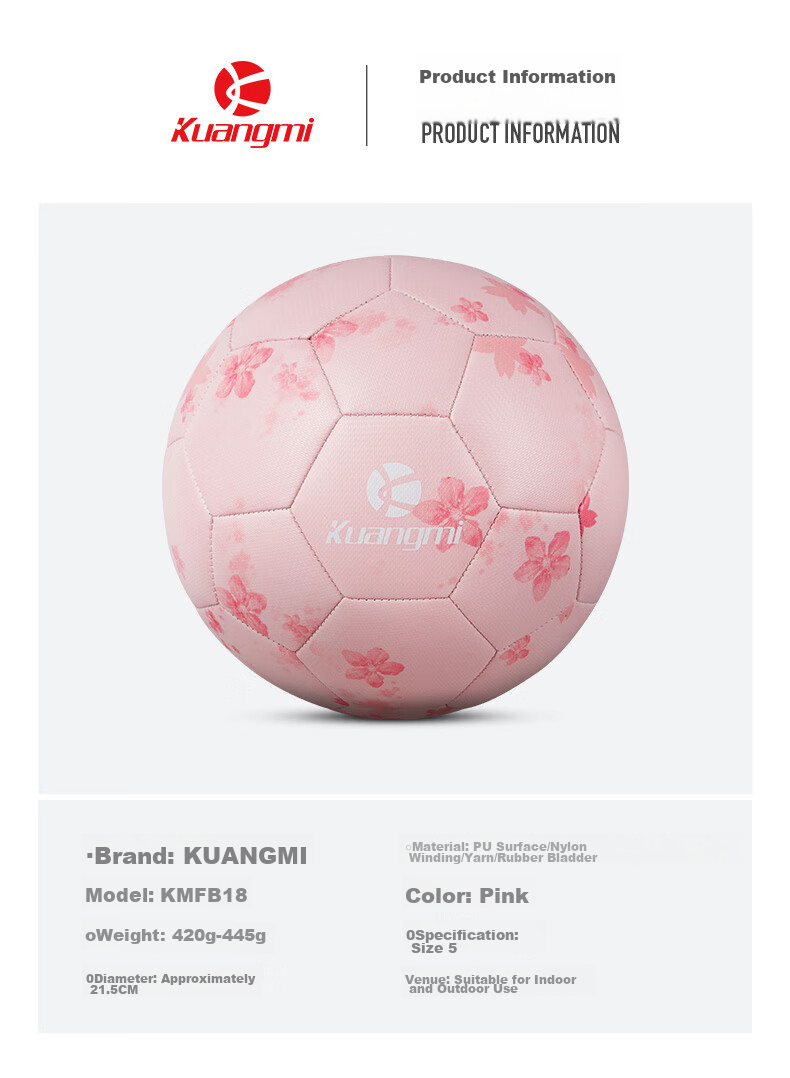 Kuangmi Cherry Blossom Pink Soccer Ball, Size 5, for Middle School Students' Exams, Youth Training And Competition Balls, Birthday Gift Ball for Boys And Girls 5