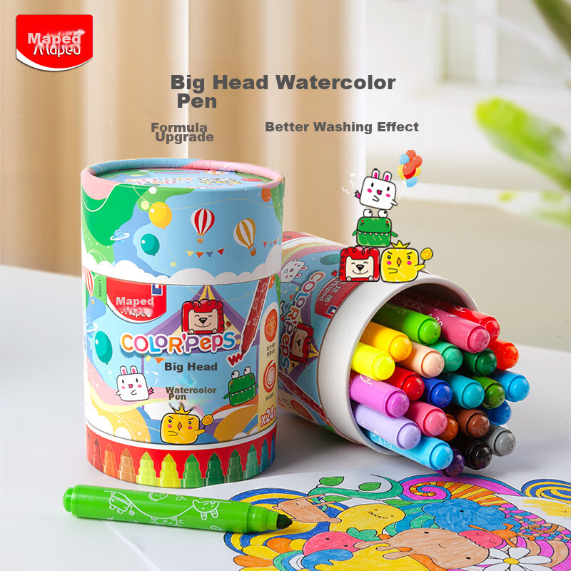 Maped [Creative Art] Large Head Thick 24-Color Watercolor Markers, Washable Drawing Pens for Children And Students, Beginner Art Doodle Coloring Pens, 846971CH, Children's Art Education Gift