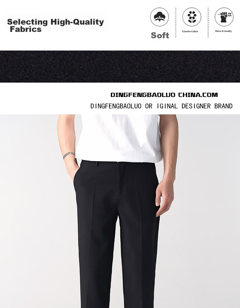 Dingfengbaoluo Men's Suit Pants, Summer Business Formal Wear, Straight-Leg Casual Versatile Slim-Fit Wrinkle-Resistant Cropped Trousers, AM503 Black Size 33 5