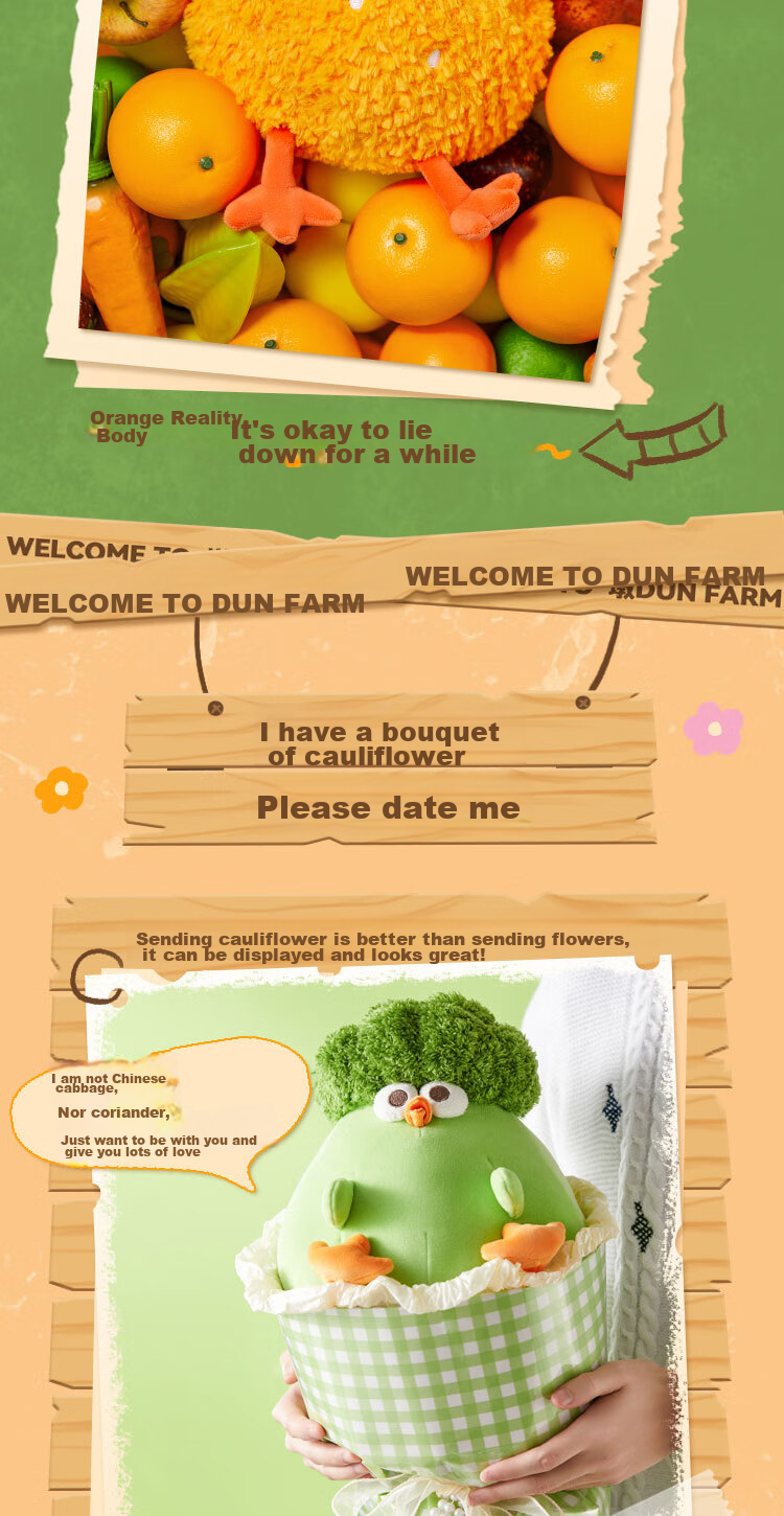 MINISO Duddu Chicken Vegetable Plush Toy Doll Stuffed Animal Pillow Birthday Gift Creative Present for Women, Vegetable Chicke 6