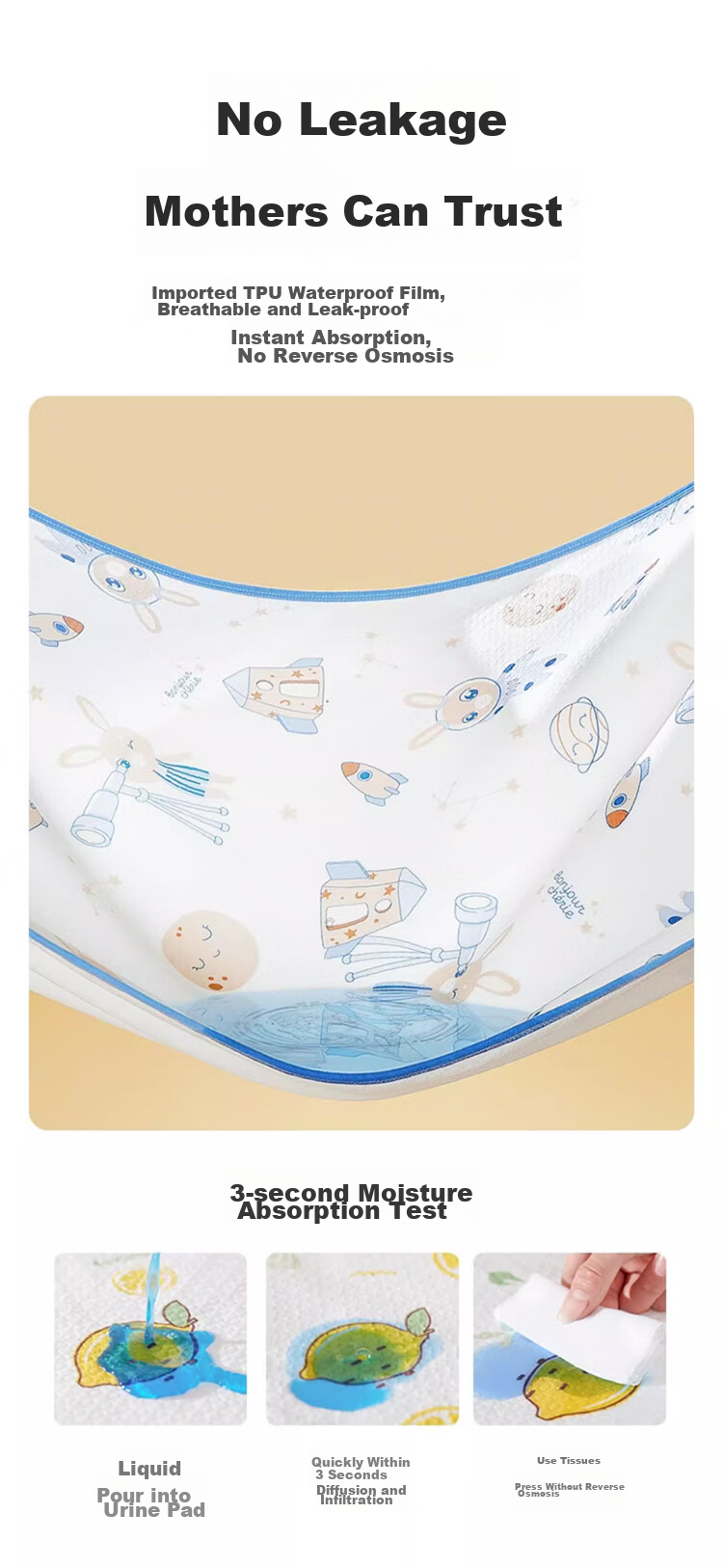 More Rabbit Baby Waterproof Washable Breathable A-Class Large Urine Pad for Boys and Girls Diaper Care Mat 70*100cm 4