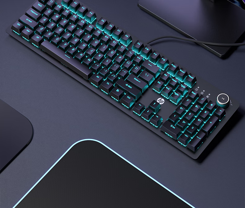 HP K10G Mechanical Keyboard with Blue Switches, Wired Keyboard for Gaming, E-Sports, Office Work And PUBG, 104 Keys Full-Size Compatible with Laptops And Desktop Computers, Full Anti-Ghosting 4